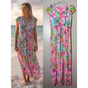 NWT LILLY PULITZER MAXI DRESS LONG PINK BREANNA PARADISE VACATION RESORT BEACH